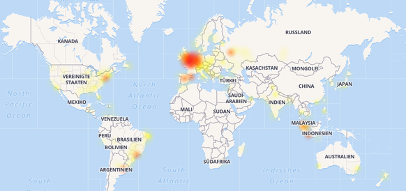 Hier werden vor allem in Mitteleuropa, Südamerika, Malaysia und Indonesien Störungen gemeldet.