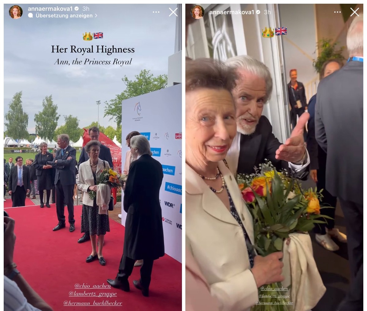 Anna Ermakova schrieb in ihrer Instagram-Story (links) den Namen von Prinzessin Anne falsch.