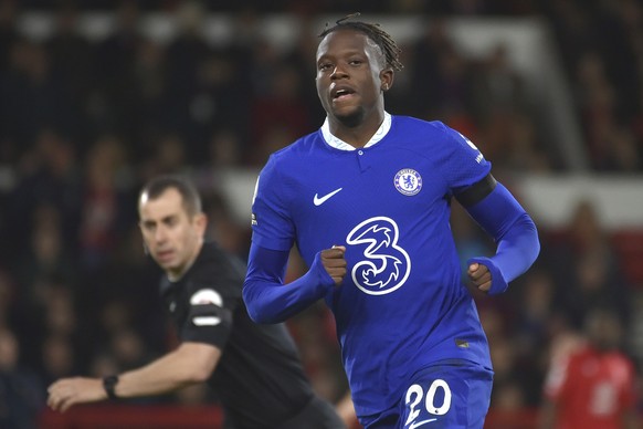 Chelsea&#039;s Denis Zakaria in action during the English Premier League soccer match between Nottingham Forest and Chelsea at City ground in Nottingham, England, Sunday, Jan. 1, 2023. (AP Photo/Rui V ...