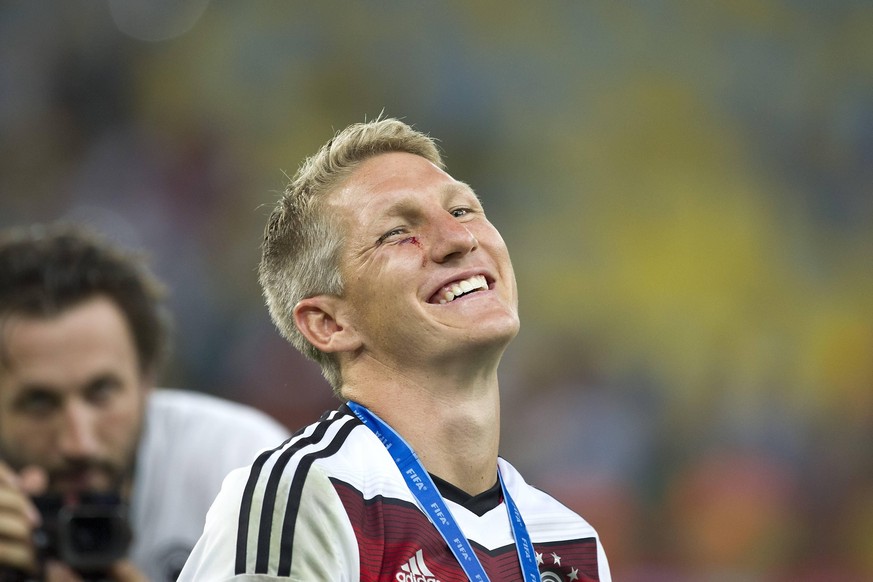 Bastian SCHWEINSTEIGER (GER), Portrait, Portr�t, Portr�t, Solo, Einzel, Einzeln, Kopf, man sieht die Verletzung unter seinem Auge, Blut, Jubel, jubelnd, jubelt, Jubilation, Celebration, Freude, Begeis ...