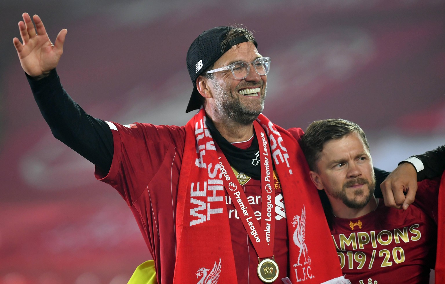 Liverpool v Chelsea - Premier League - Anfield Liverpool manager Jurgen Klopp following the trophy presentation at Anfield Stadium. EDITORIAL USE ONLY No use with unauthorised audio, video, data, fixt ...