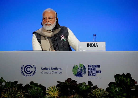 Indiens Premierminister Narendra Modi fordert Klimahilfen der COP26-Mitgliedsstaaten.