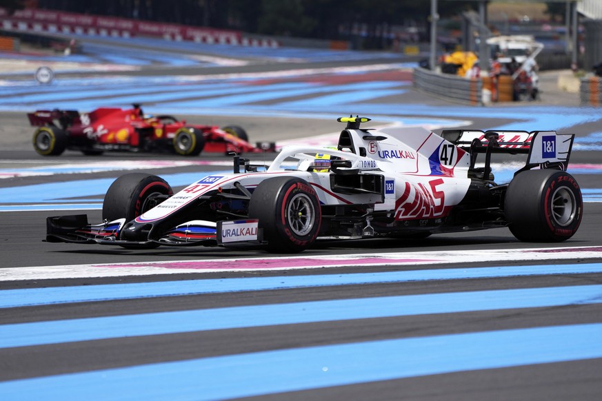 Haas driver Mick Schumacher of Germany steers his car during the first free practice for the French Formula One Grand Prix at the Paul Ricard racetrack in Le Castellet, southern France, Friday, June 1 ...