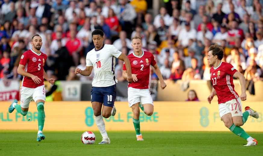 England v Hungary - UEFA Nations League - Group 3 - Molineux Stadium. England's Jude Bellingham during the UEFA Nations League match at the Molineux Stadium, Wolverhampton. Picture date: Tuesday June  ...