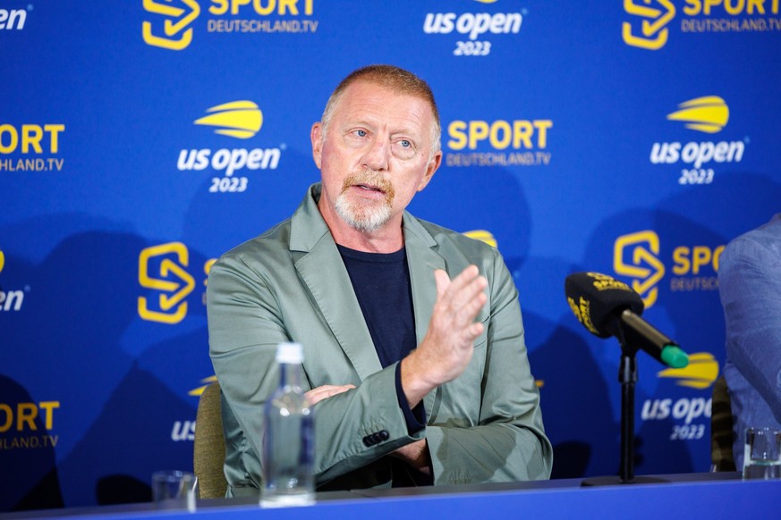 08.08.2023, Bayern, München: Tennis, Medienrunde mit Experten und Kommentatoren zur Übertragung der US Open 2023 in New York von Sportdeutschland.TV: Boris Becker, ehemaliger deutscher Tennisspieler,  ...