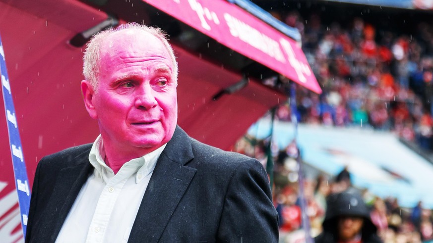 MUNICH, GERMANY - MAY 04: President Uli Hoeness of FC Bayern Muenchen looks on prior to the Bundesliga match between FC Bayern Muenchen and Hannover 96 at Allianz Arena on May 4, 2019 in Munich, Germa ...