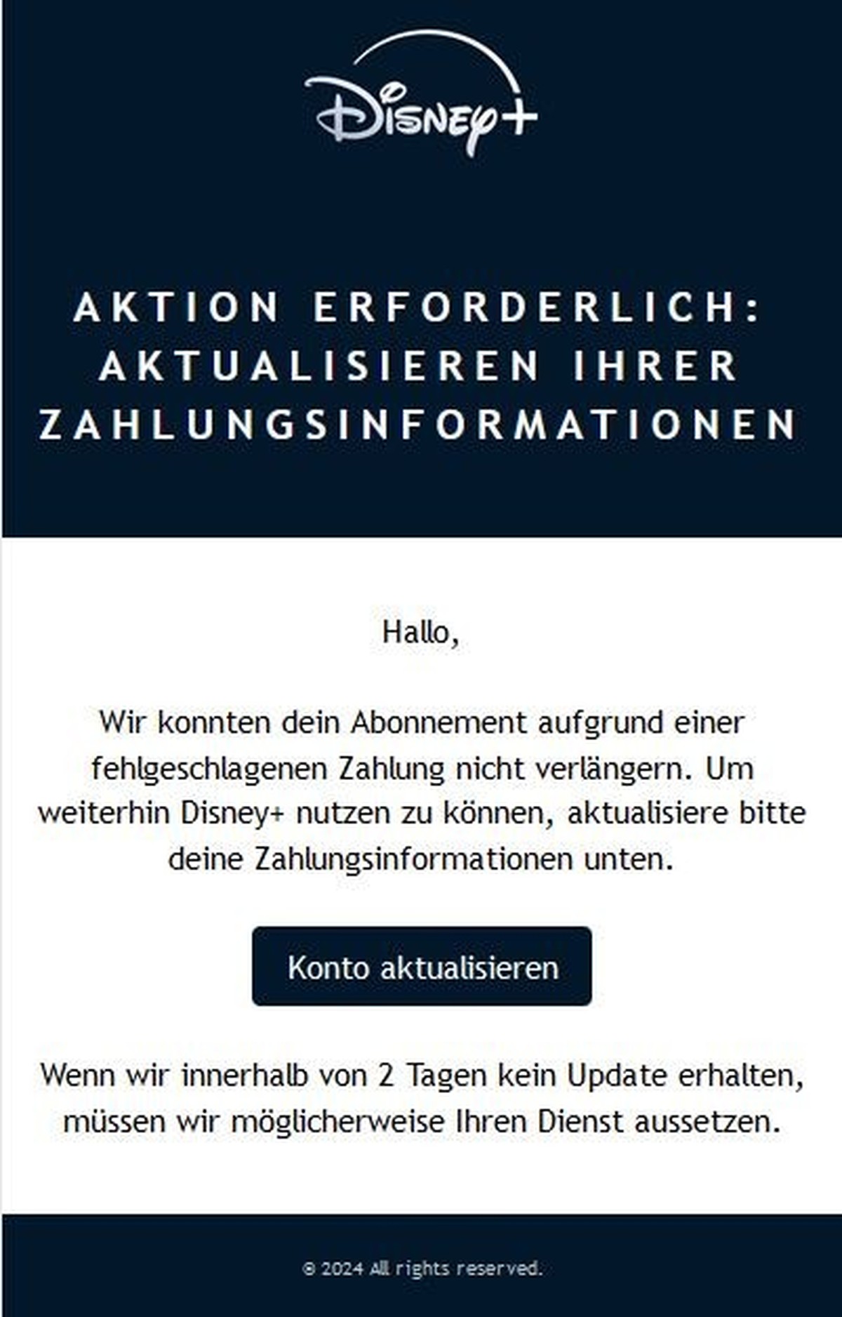 Phishing-Mail von angeblichen Disney-Sachbearbeitern.