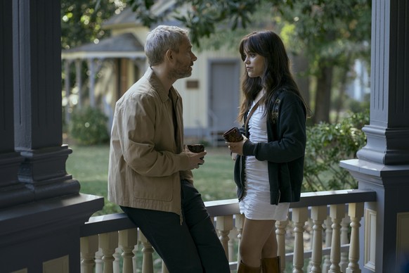 This image released by Lionsgate shows Martin Freeman and Jenna Ortega in &quot;Miller&#039;s Girl.&quot; (Zac Popik/Lionsgate via AP)