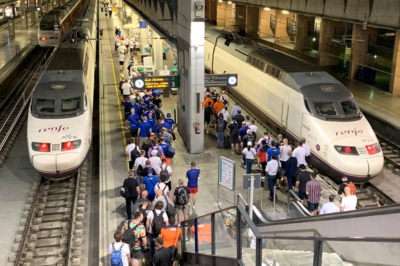 Rangers fans depart Santa Justa Station following the UEFA Europa League Final - Seville Rangers fans depart Seville s Santa Justa Train Station following the UEFA Europa League Final match last night ...