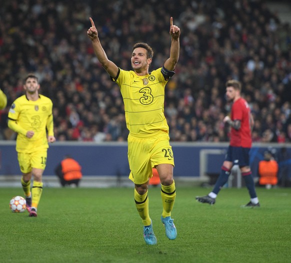 Lille v Chelsea - UEFA Champions League - Round of Sixteen - Second Leg - Stade Pierre-Mauroy Cesar Azpilicueta celebrates scoring his goal during the Champions League match against Lille. Use subject ...