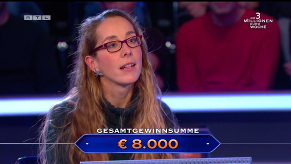 Die Kandidatin gewinnt 8000 Euro.