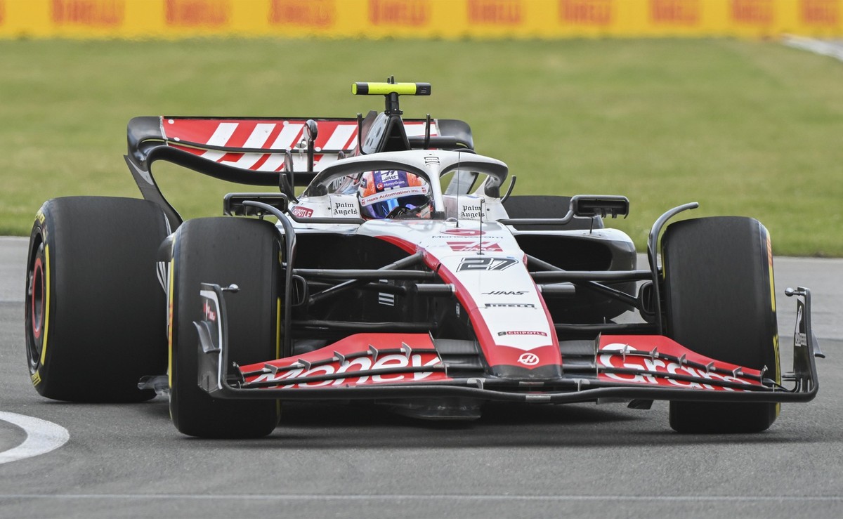 18.06.2023, Kanada, Montreal: Motorsport: Formel-1-Weltmeisterschaft, Großer Preis von Kanada, Rennen: Nico Hülkenberg aus Deutschland vom Team Haas in Aktion. Foto: Graham Hughes/The Canadian Press/A ...