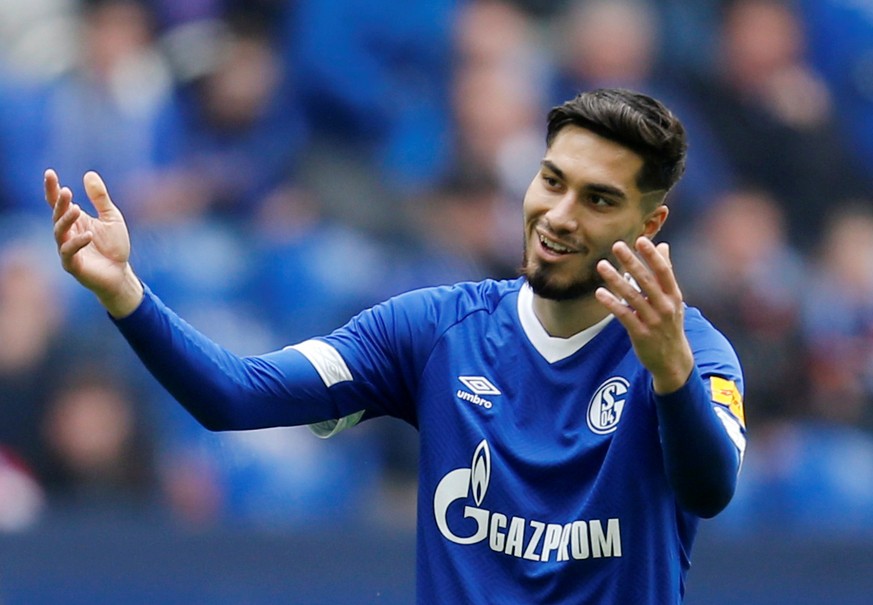 Soccer Football - Bundesliga - Schalke 04 v FC Augsburg - Veltins-Arena, Gelsenkirchen, Germany - May 5, 2019 Schalke's Suat Serdar reacts REUTERS/Leon Kuegeler DFL regulations prohibit any use of pho ...