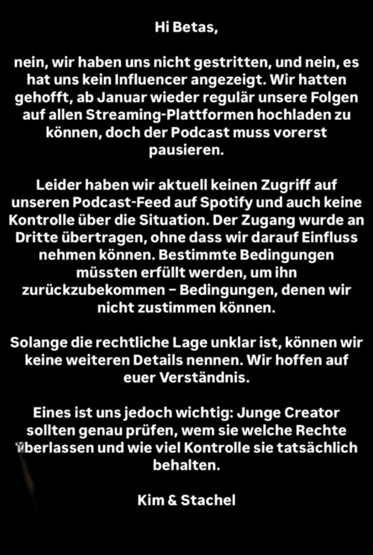 Kim und Stachel teilen Anfang Februar ein gemeinsames Statement.