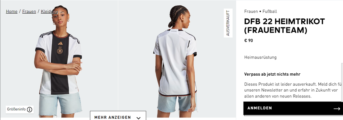 Das Heimtrikot der Frauen ist in allen Größen ausverkauft.