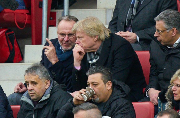 Football Mainz-Munich, Mainz, Feb 1, 2020. Karl-Heinz RUMMENIGGE CEO, Vorstandsvorsitzender FCB AG Oliver KAHN, future FCB CEO, Mediendirektor Stefan Mennerich, Pressechef FCB FSV MAINZ 05 - FC BAYERN ...