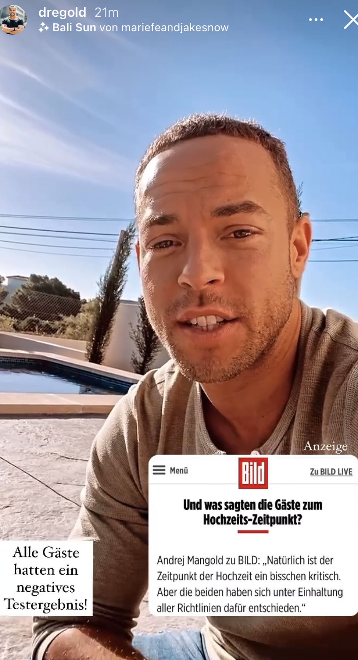 Andrej Mangold gab der "Bild" auch noch ein Statement zu der Hochzeitsfeier.