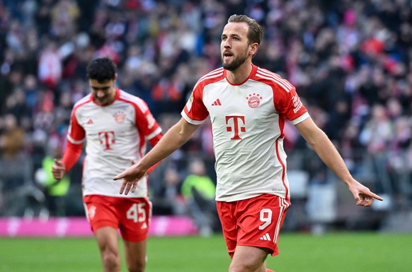 11.11.2023, Bayern, M�nchen: Fu�ball: Bundesliga, Bayern M�nchen - 1. FC Heidenheim, 11. Spieltag in der Allianz Arena. Harry Kane von M�nchen jubelt �ber sein Tor zum 1:0. (zu dpa: �Elf Zahlen zum 11 ...