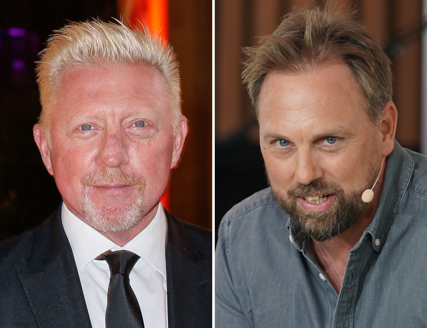 ARCHIV - 26.10.2019, ---: KOMBO - Der 
ehemalige Tennis-Star Boris Becker (l, Archivfoto vom 26.10.2019) und Moderator Steven Gätjen (Archivfoto vom 16.06.2021). Der TV-Sender Sat.1 will am 20.12.2022 ...