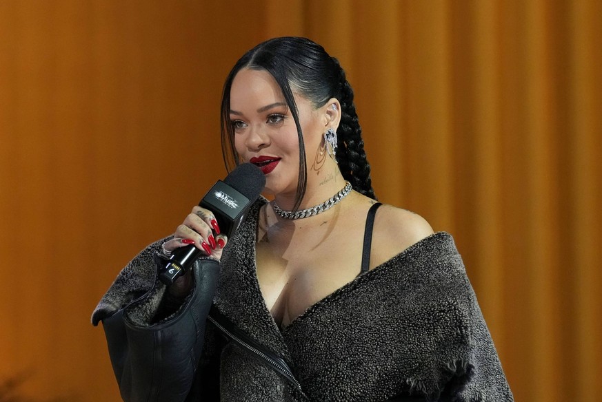 Mandatory Credit: Photo by Sean Ryan/IPS/Shutterstock 13761013s Rihanna during Super Bowl LVII halftime show media conference Rihanna, Super Bowl LVII halftime show, Phoenix, USA - 09 Feb 2023 Rihanna ...