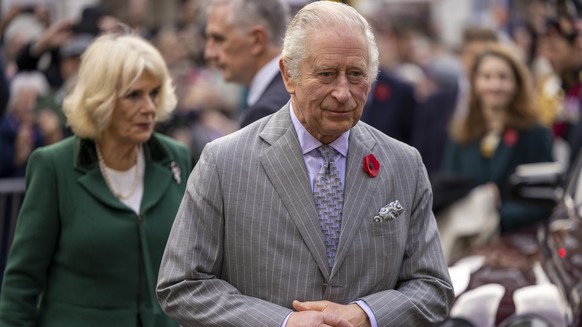 FILE - Britain&#039;s King Charles III and Camilla, Queen Consort, walkabout to meet members of the public following a ceremony at Micklegate Bar, in York, England, Wednesday Nov. 9, 2022. King Charle ...