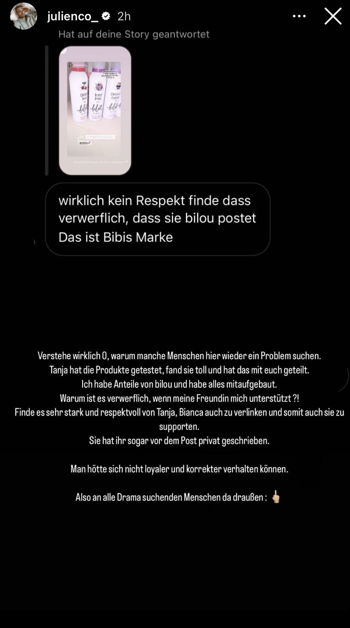 Julian richtete seinen Post vor allem an Hater, die gegen seine Tanja stichelten.
