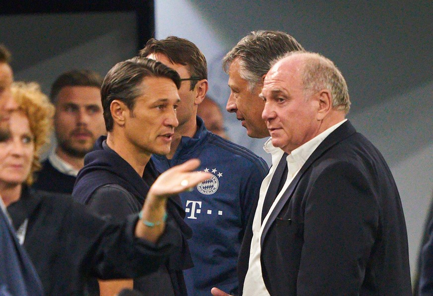 Uli HOENESS (FCB President ), FCB President and chairman, headcoach Niko Kovac (FCB), team manager, coach, talk, discuss, argue, entertain, action, give instructions, BORUSSIA DORTMUND - FC BAYERN MUN ...