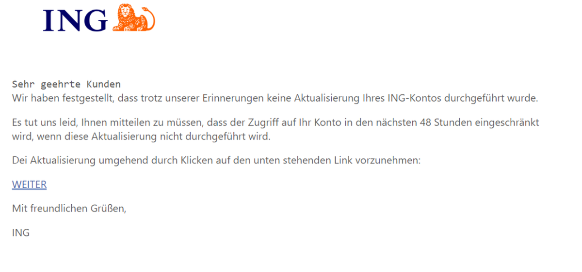 Phishing-Betrüger versuchen ING-E-Mail zu faken.