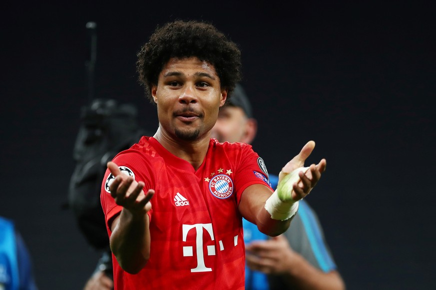 Soccer Football - Champions League - Group B - Tottenham Hotspur v Bayern Munich - Tottenham Hotspur Stadium, London, Britain - October 1, 2019 Bayern Munich&#039;s Serge Gnabry celebrates after the m ...