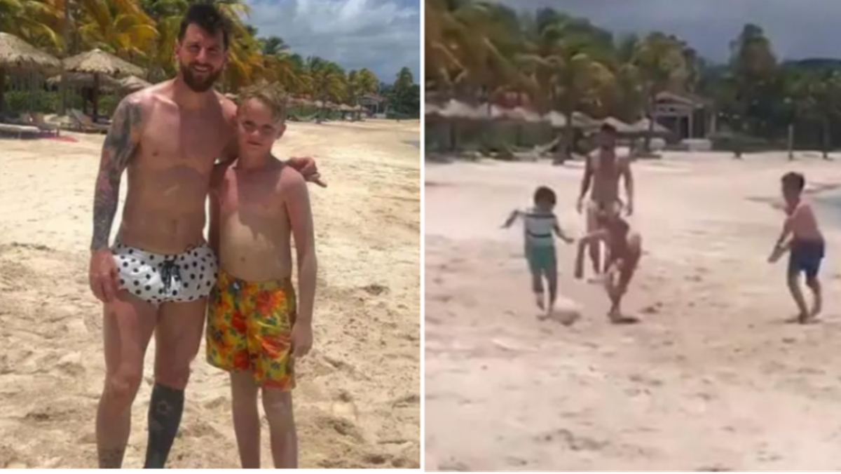 Einfach nur ein Familienvater, der mit seinem Sohn und dessen Ferienkumpel Fußball spielt.