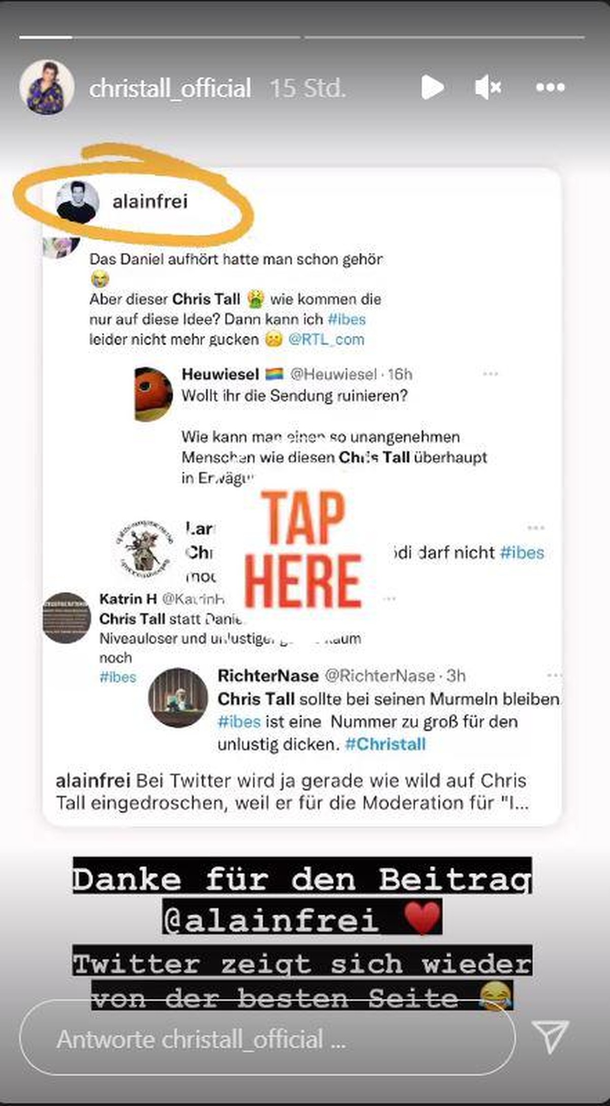 Chris Tall bedankte sich für den Beitrag von Alain Frei.
