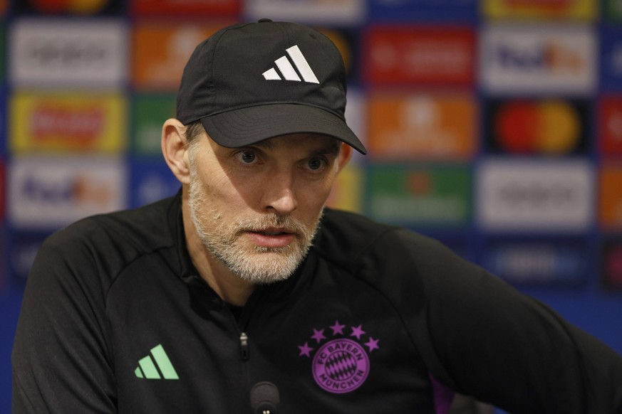 Bayern Munich Training and press conference, PK, Pressekonferenz - Monday December 11th - Old Trafford Bayern Munich head coach Thomas Tuchel during his press conference at Old Trafford, Manchester. P ...