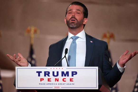 Donald Trump Jr. pre-records his address to the Republican National Convention at the Mellon Auditorium on Monday, August 24, 2020 in Washington, DC. The novel coronavirus pandemic has forced the Repu ...