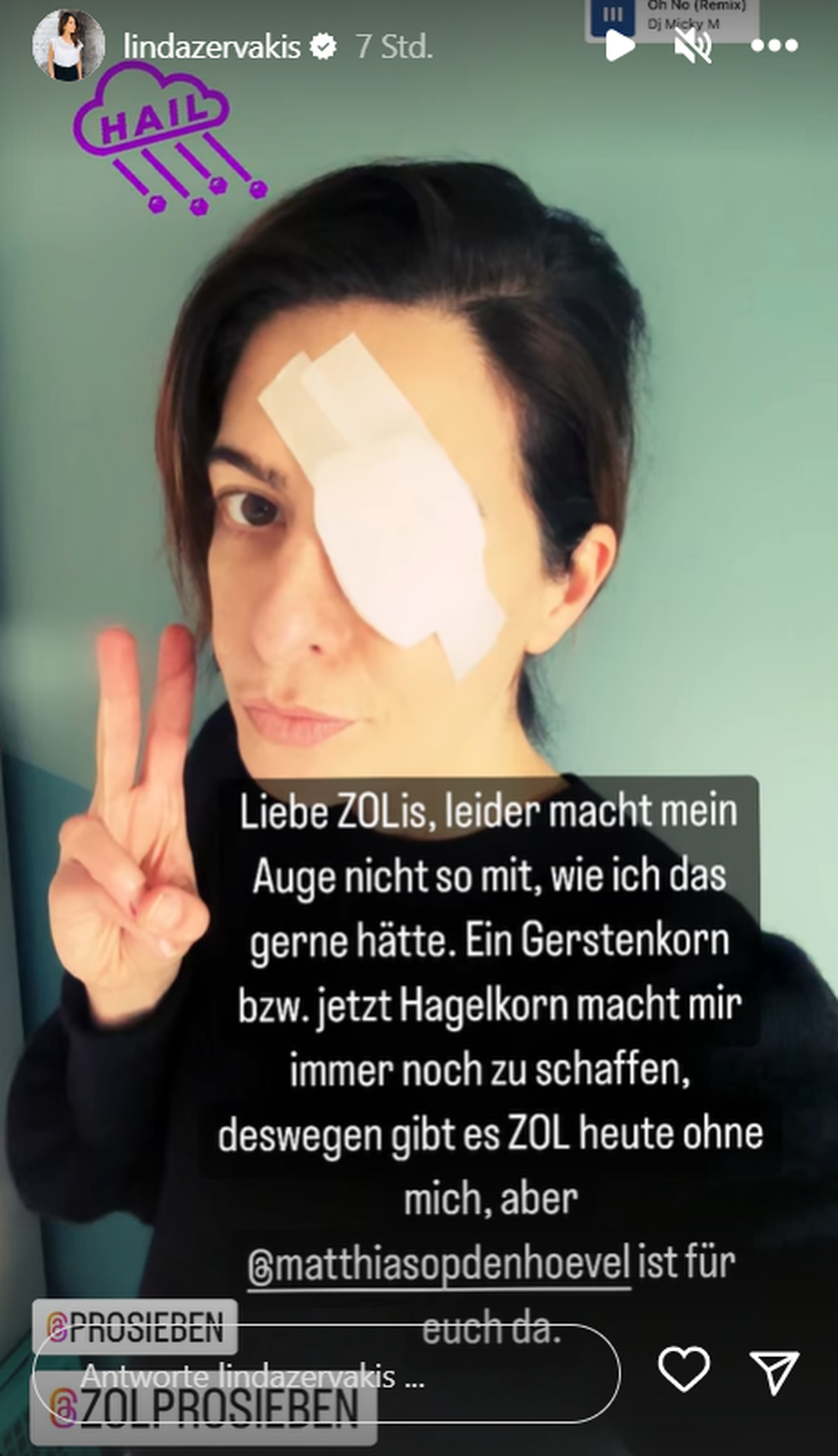 Linda Zervakis zeigt ihren Fans auf Instagram den Grund für ihren Ausfall.