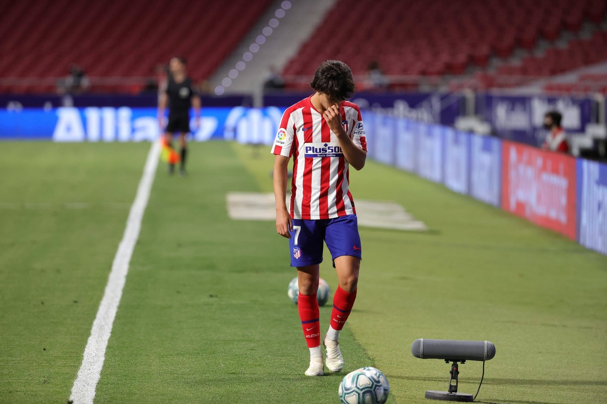 Atletico de Madrid s striker Joao Felix reacts during the Spanish LaLiga soccer match between Atletico de Madrid and RCD Mallorca at Wanda Metropolitano Stadium in Madrid, Spain, 03 July 2020. Atletic ...