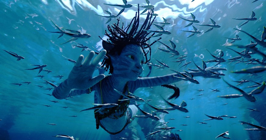 This image released by 20th Century Studios shows Trinity Bliss, as Tuk, in a scene from &quot;Avatar: The Way of Water.&quot; (20th Century Studios via AP)
