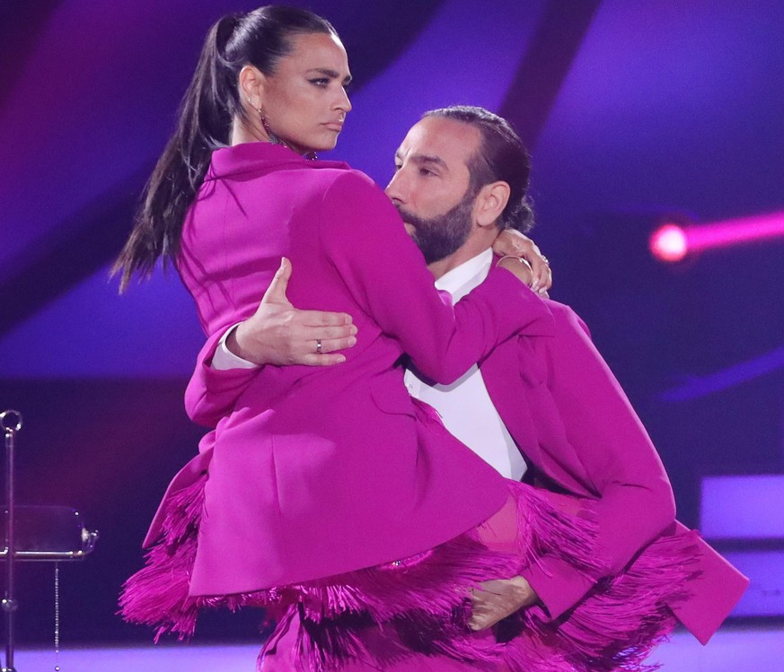 COLOGNE, GERMANY - APRIL 22: Amira Pocher and Massimo Sinato perform on stage during the 8th show of the 15th season of the television competition show &quot;Let's Dance&quot; at MMC Studios on April  ...