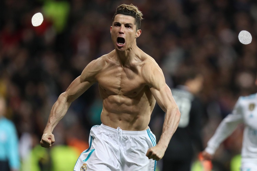 April 11, 2018 - Madrid, Spain - CRISTIANO RONALDO of Real Madrid celebrates after scoring during the UEFA Champions League, quarter final, 2nd leg football match between Real Madrid CF and Juventus F ...