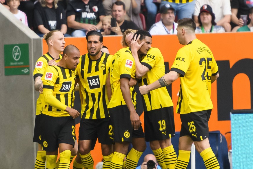 GER, DFB, FC Augsburg vs. Borussia Dortmund / 21.05.2023, WWK Arena, Augsburg, GER, DFB, FC Augsburg vs. Borussia Dortmund , im Bild Jubel nach dem Tor zum 0-1 durch SŽbastien / Sebastien Haller BVB 9 ...