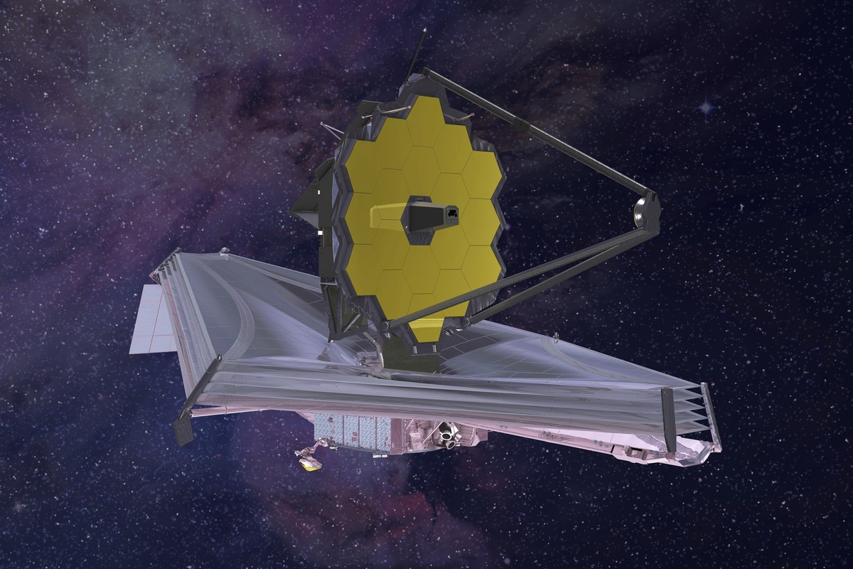 FILE - This 2015 artist&#039;s rendering provided by Northrop Grumman via NASA shows the James Webb Space Telescope. The telescope is designed to peer back so far that scientists will get a glimpse of ...