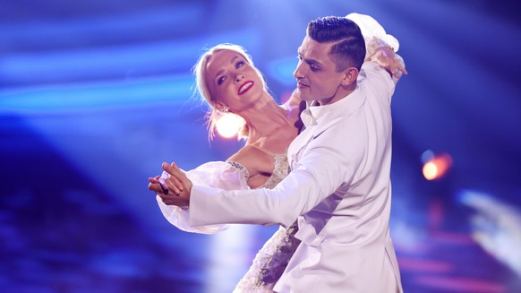 COLOGNE, GERMANY - MARCH 25: Janin Ullmann and Zsolt Sándor Cseke perform on stage during the 5th show of the 15th season of the television competition show &quot;Let&#039;s Dance&quot; at MMC Studios ...