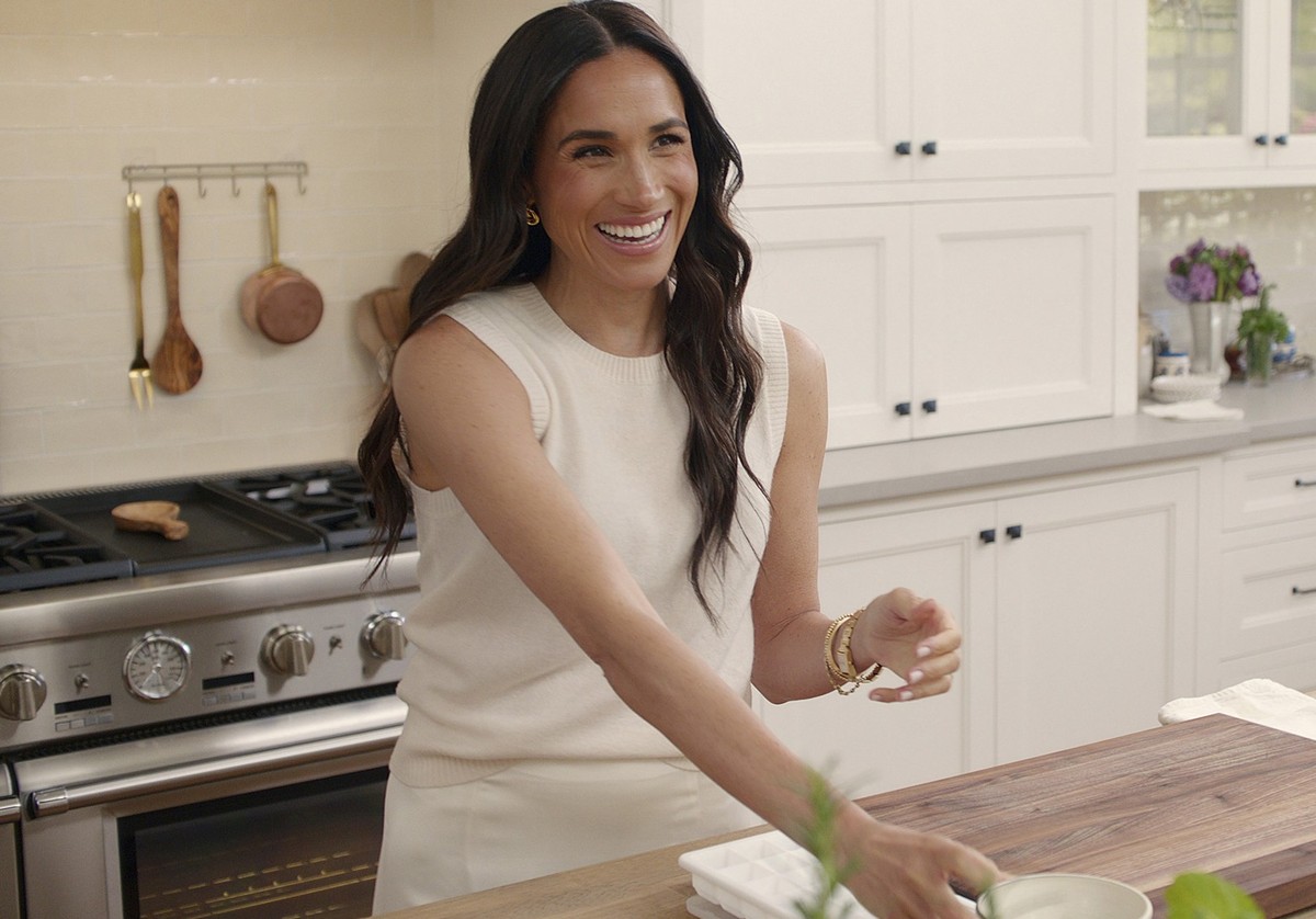 This image released by Netflix shows Meghan, Duchess of Sussex, in a scene from her series "With Love, Meghan." (Netflix via AP)