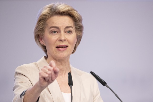 LEIPZIG, GERMANY - NOVEMBER 22: Designated President of the European Commission Ursula von der Leyen speaks at the 32nd federal congress of the German Christian Democrats (CDU) on November 22, 2019 in ...