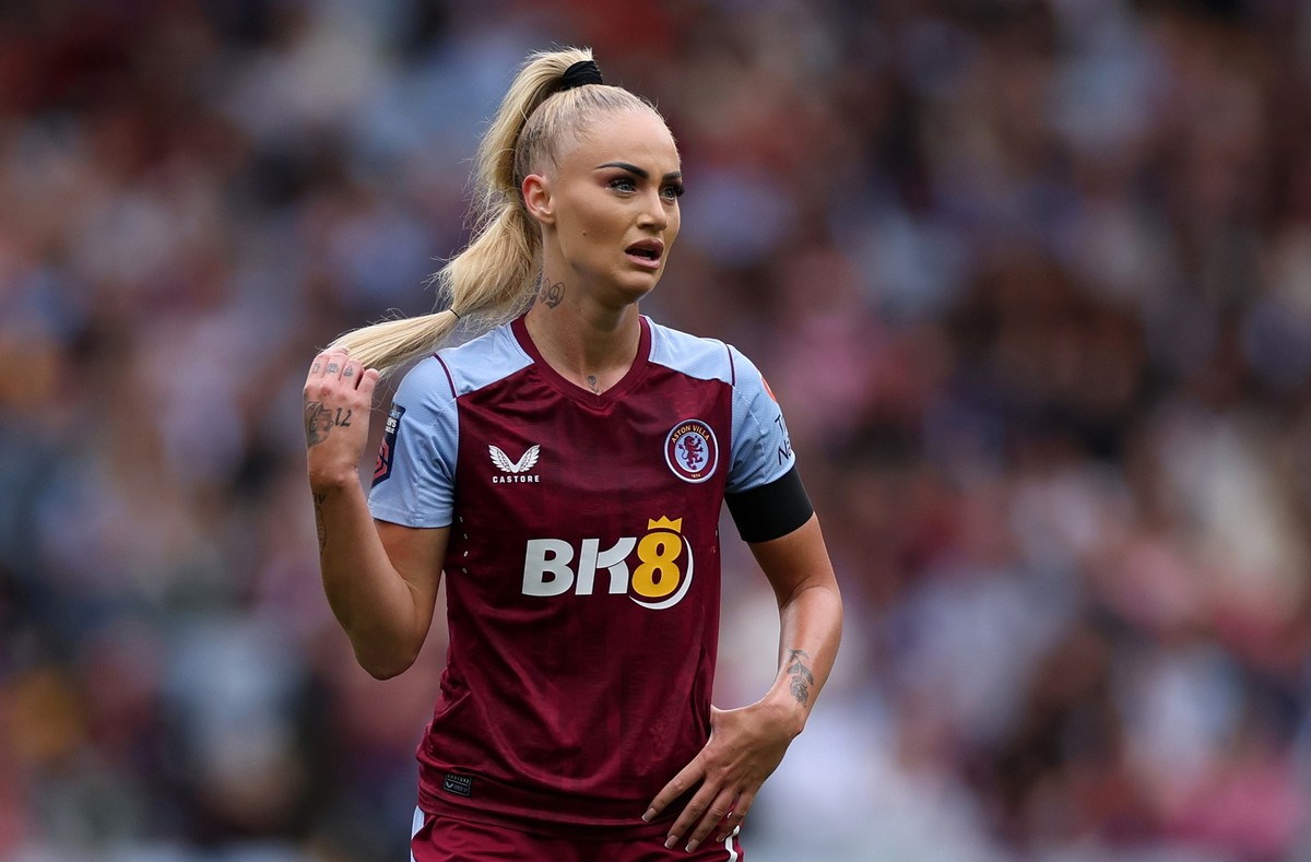 BIRMINGHAM, ENGLAND - OCTOBER 01: Alisha Lehmann of Aston Villa looks on during the Barclays Women's Super League match between Aston Villa and Manchester United at Villa Park on October 01, 2023 ...