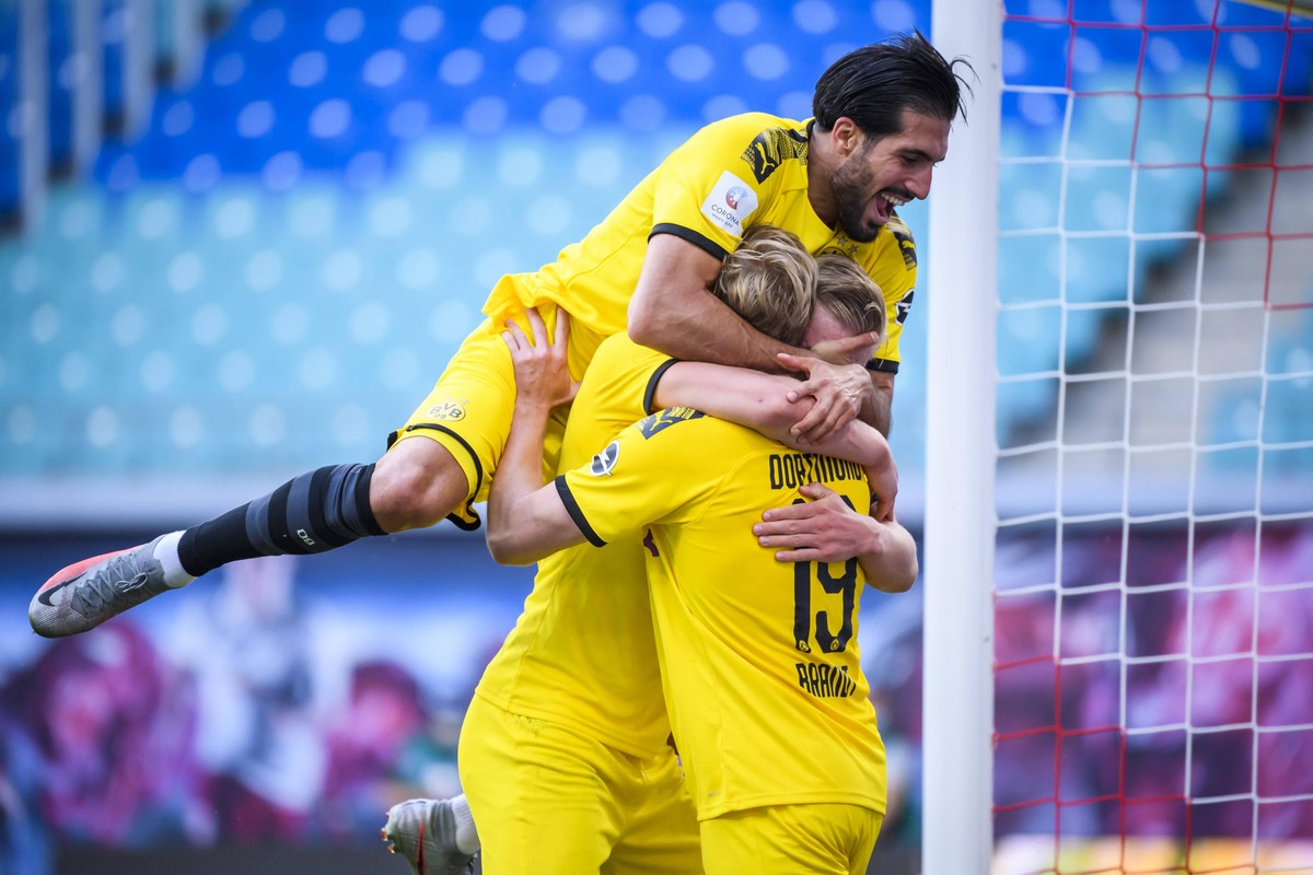 Fussball 1.Bundesliga, RB Leipzig - Borussia Dortmund 20.06.2020, xkvx, Fussball 1.Bundesliga, RB Leipzig - Borussia Dortmund emspor, v.l. Torjubel, Goal celebration, celebrate the goal zum 0:2 durch ...