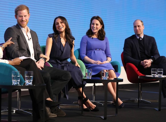 PAP02181864 LONDON, ENGLAND - FEBRUARY 28: L-R Prince Harry, Meghan Markle and Catherine, Duchess of Cambridge attend the first annual Royal Foundation Forum held at Aviva on February 28, 2018 in Lond ...