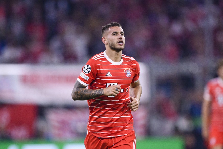 MUNICH, GERMANY - SEPTEMBER 13: Lucas Hernandez of Bayern München celebrates his goal during the UEFA Champions League group C match between FC Bayern München and FC Barcelona, Barca at Allianz Arena  ...