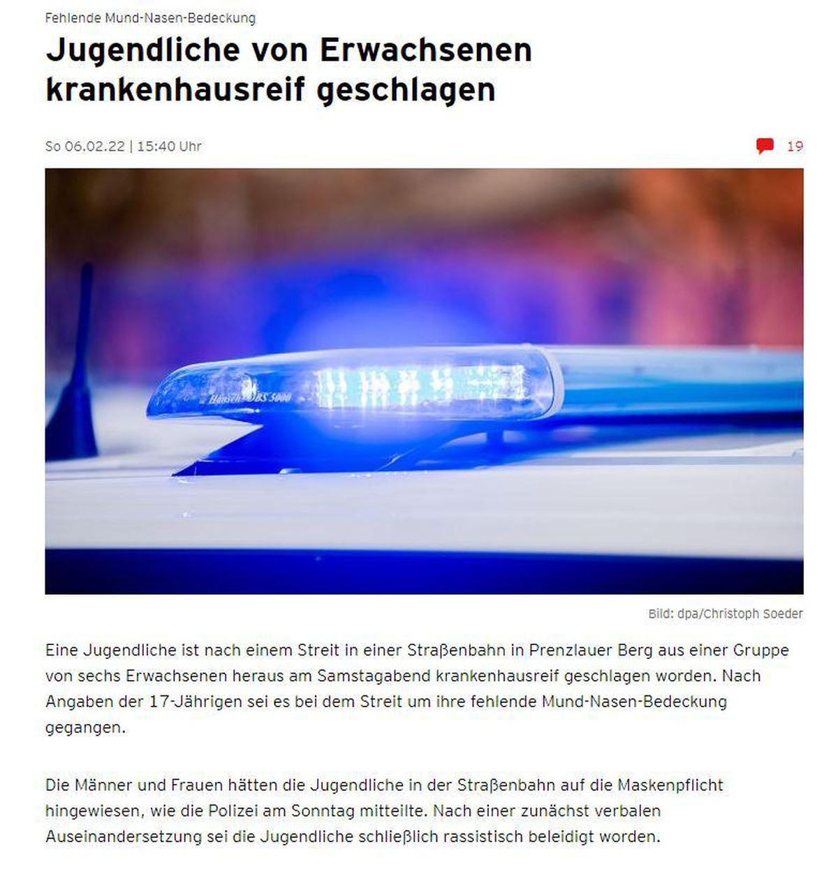 Diese Falschmeldung aus dem ersten Polizeibericht wurde am Sonntag von mehreren Medienhäusern verbreitet. Der rbb hat mittlerweile eine Korrektur veröffentlicht.