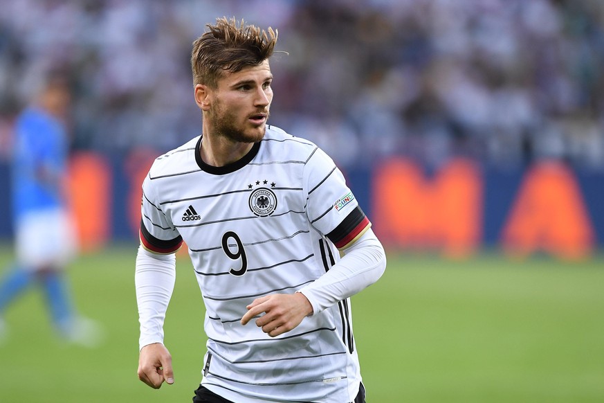 Fußball UEFA Nations League Deutschland - Italien am 14.06.2022 im Borussia-Park in Mönchengladbach Timo Werner ( Deutschland ) DFB regulations prohibit any use of photographs as image sequences and/o ...