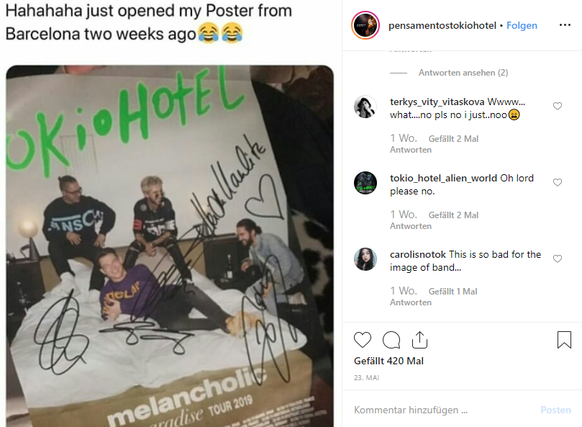 Die Kommentare neben dem Bild lassen erahnen, was Tokio-Hotel-Fans davon halten, wenn Heidi eine Kaulitz werden würde...